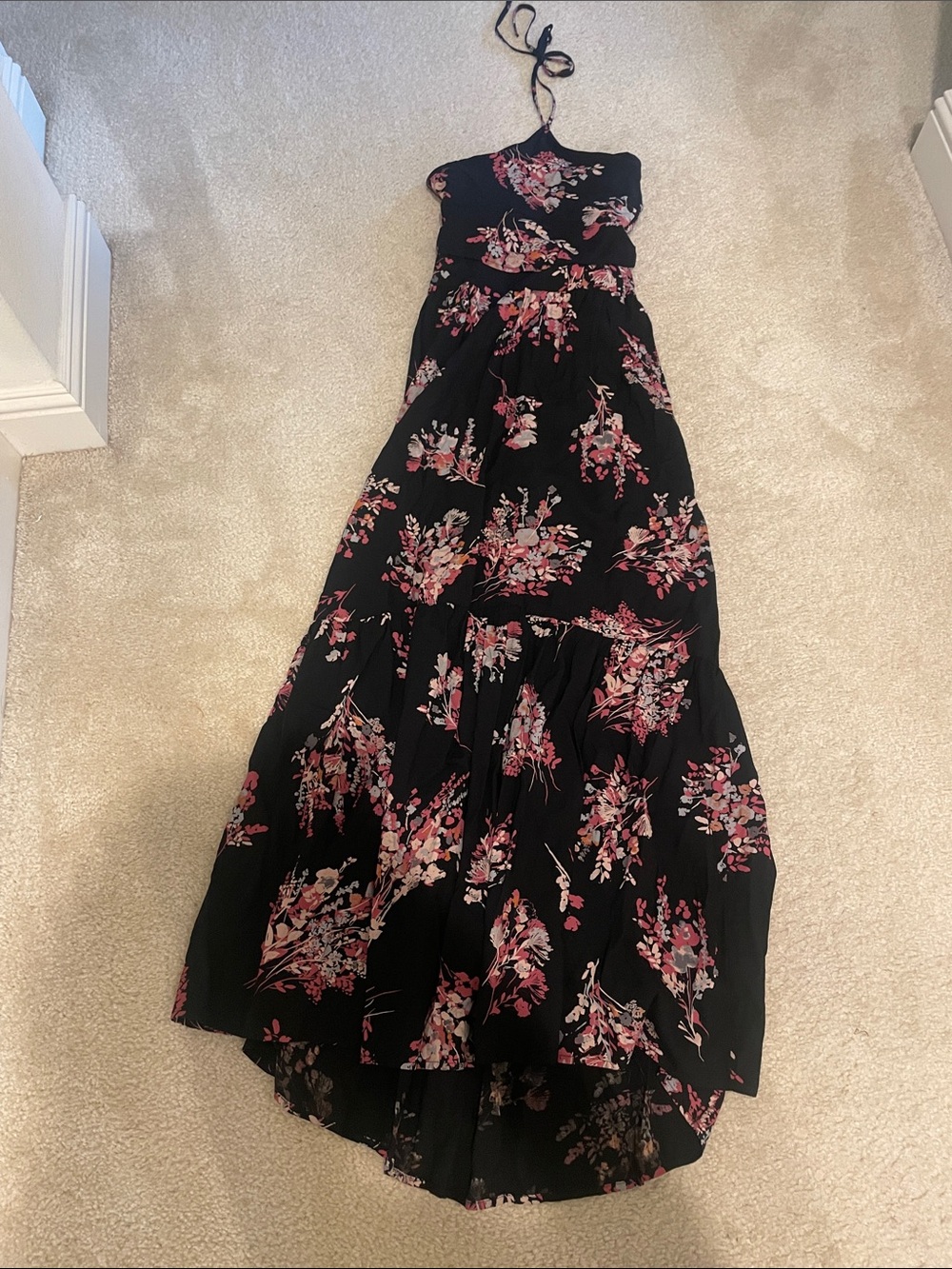 bp Black Maxi halter dress with Pink and black  Floral Print